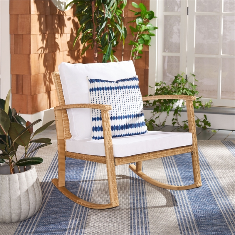 Safavieh Daire Steel and Fabric Rocking Chair in Natural / White