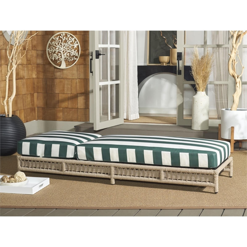 Safavieh Callan Steel and Fabric Lounger in  Tan / Green