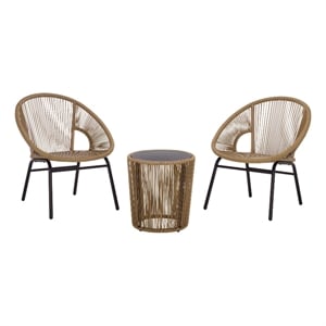 Safavieh Otto 3 Pc Metal and Rattan Set  in Natural / Black