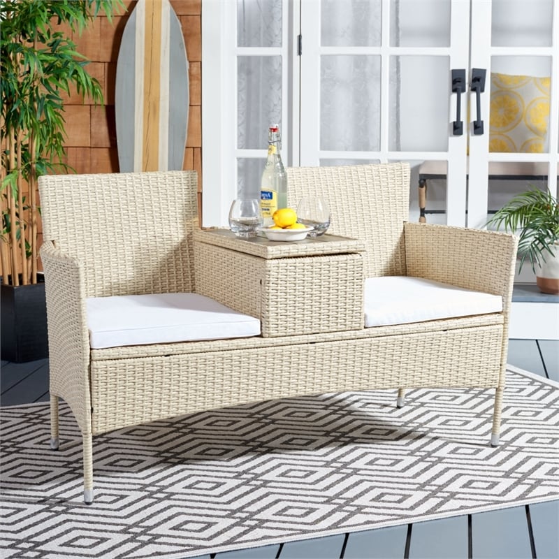 Safavieh Viora Steel and Fabric Loveseat in Beige / White