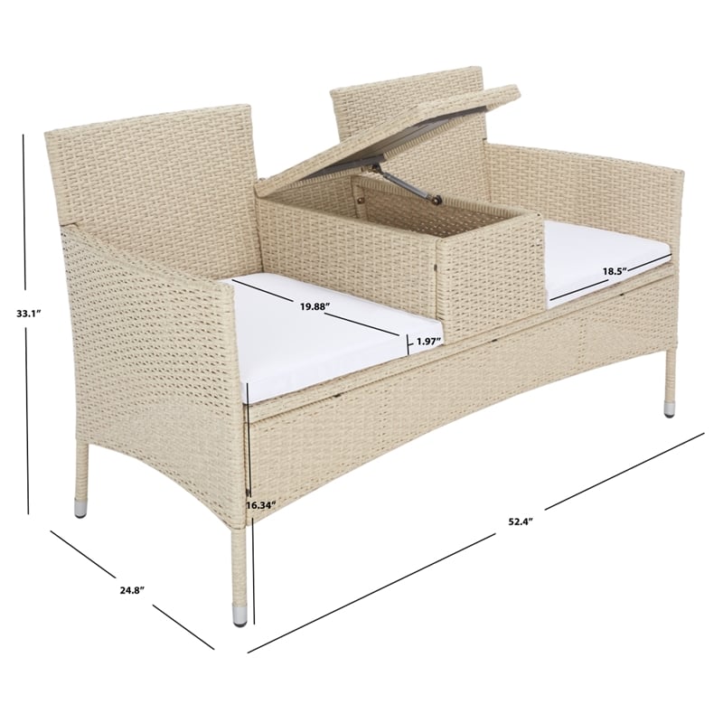 Safavieh Viora Steel and Fabric Loveseat in Beige / White