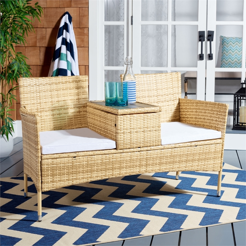 Safavieh Viora Steel and Fabric Loveseat in Natural / White