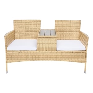 Safavieh Viora Steel and Fabric Loveseat in Natural / White