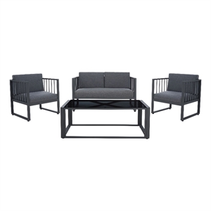 Safavieh Holyoke 4 Pc Metal and Fabric Living Set in Gray / Gray