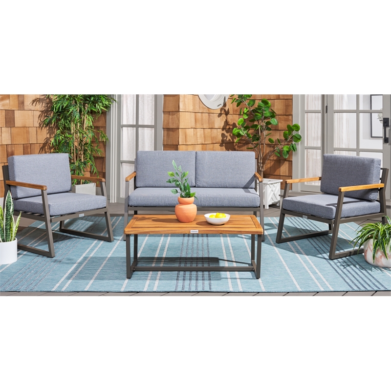 Safavieh Randolph 4 Pc Wood Living Set in Gray / Gray