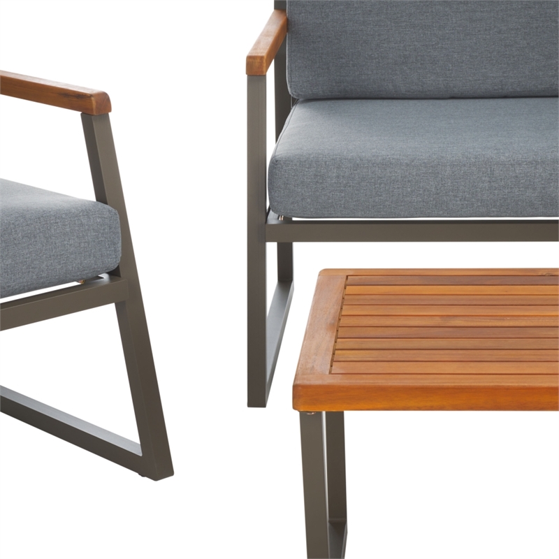 Safavieh Randolph 4 Pc Wood Living Set in Gray / Gray