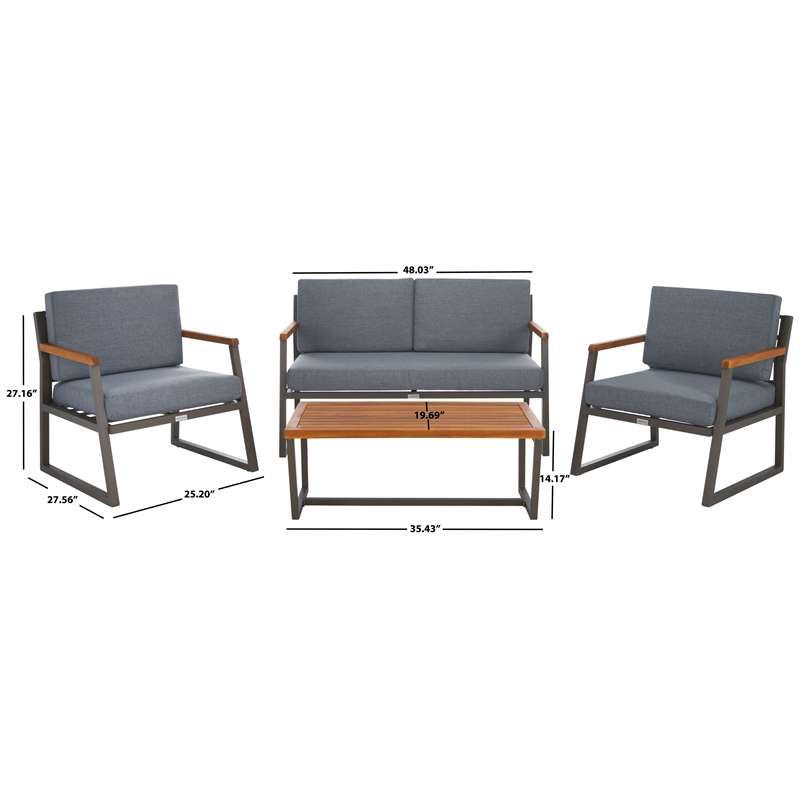 Safavieh Randolph 4 Pc Wood Living Set in Gray / Gray