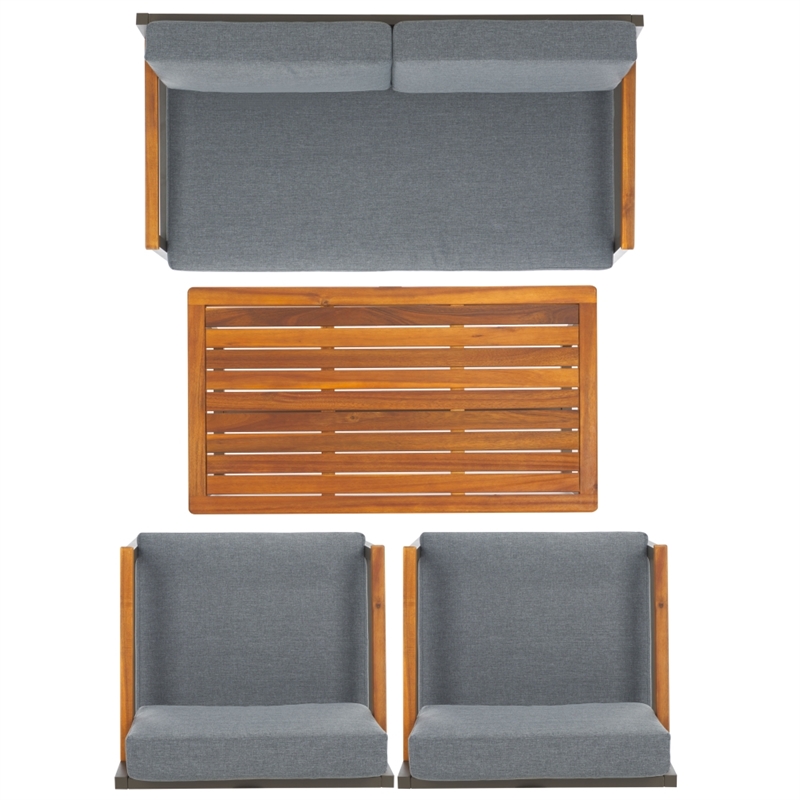 Safavieh Randolph 4 Pc Wood Living Set in Gray / Gray