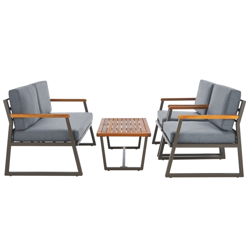 Safavieh Randolph 4 Pc Wood Living Set in Gray / Gray
