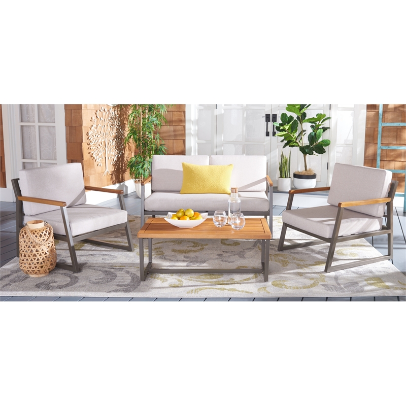 Safavieh Randolph 4 Pc Wood Living Set in Gray / Light Gray