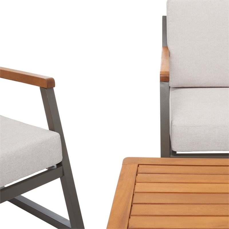Safavieh Randolph 4 Pc Wood Living Set in Gray / Light Gray