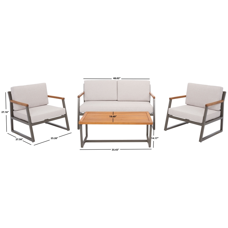 Safavieh Randolph 4 Pc Wood Living Set in Gray / Light Gray