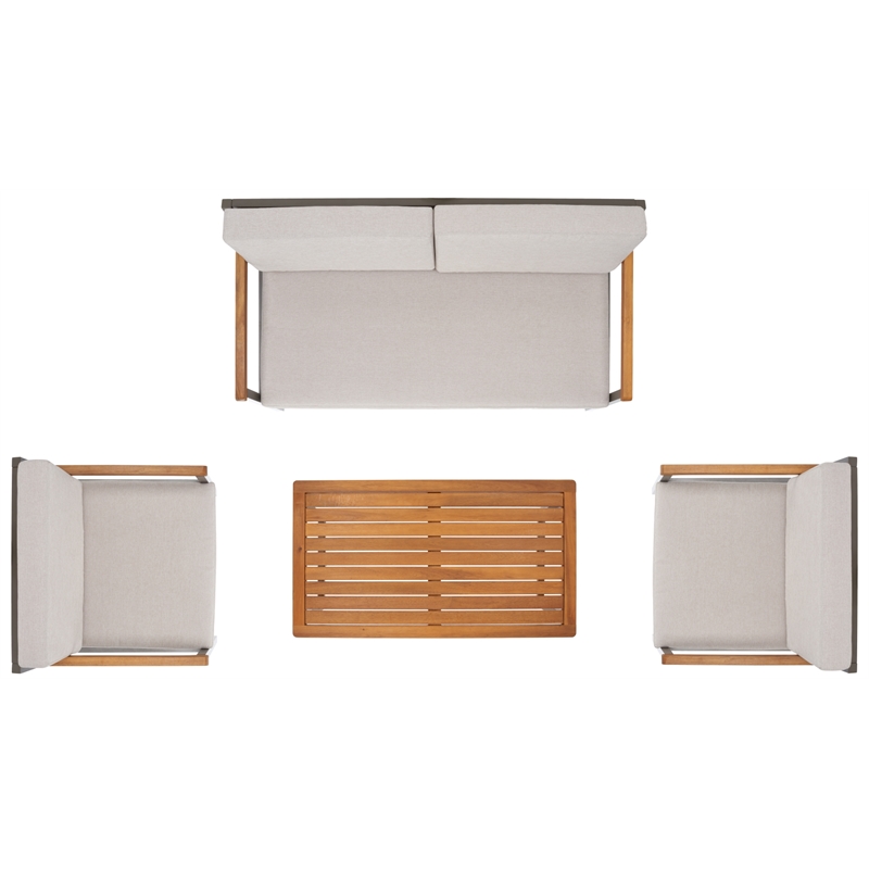 Safavieh Randolph 4 Pc Wood Living Set in Gray / Light Gray
