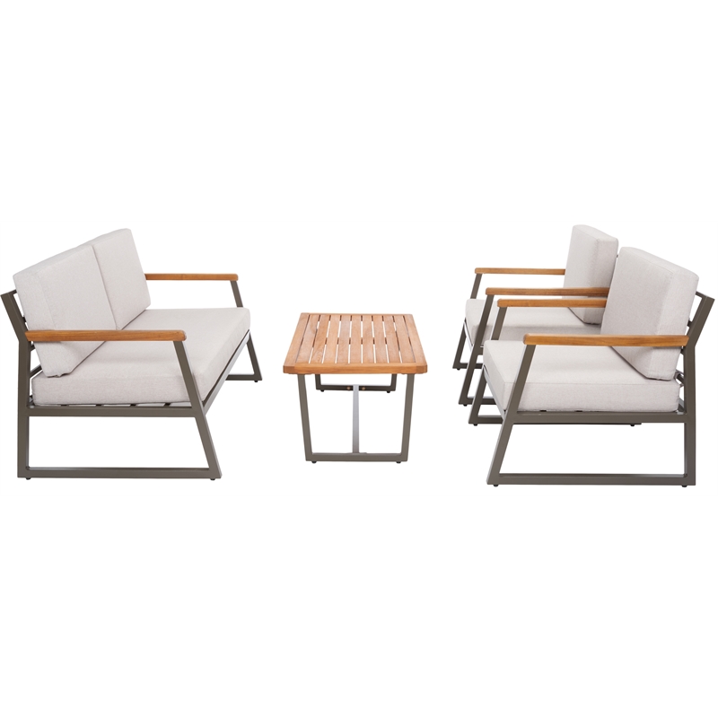 Safavieh Randolph 4 Pc Wood Living Set in Gray / Light Gray