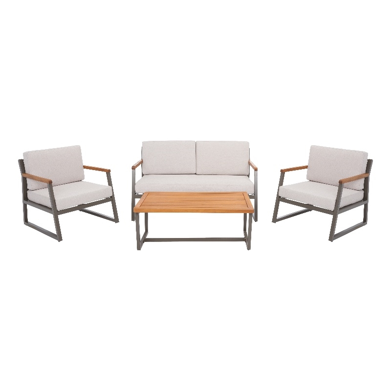 Safavieh Randolph 4 Pc Wood Living Set in Gray / Light Gray