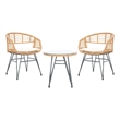 Safavieh Ferla 3Pc Rattan and Steel Lounger Set in Natural / Beige