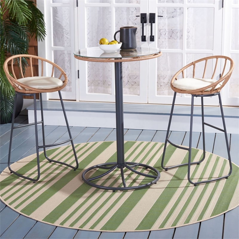 Safavieh Lersa 3Pc Rattan and Steel Lounger Set in Natural / Beige