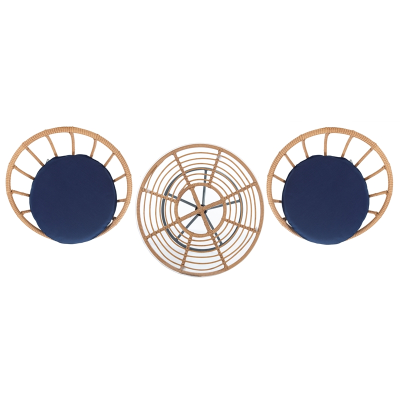 Safavieh Lersa 3Pc Rattan and Steel Lounger Set in Natural / Navy