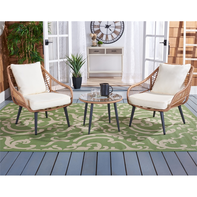 Safavieh Warlen 3Pc Rattan and Steel Lounger Set in Natural / Beige