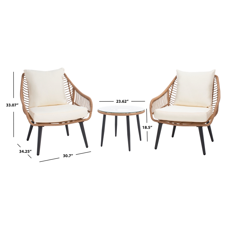 Safavieh Warlen 3Pc Rattan and Steel Lounger Set in Natural / Beige
