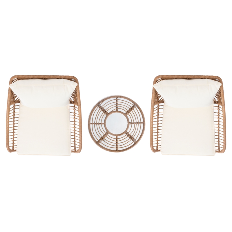 Safavieh Warlen 3Pc Rattan and Steel Lounger Set in Natural / Beige
