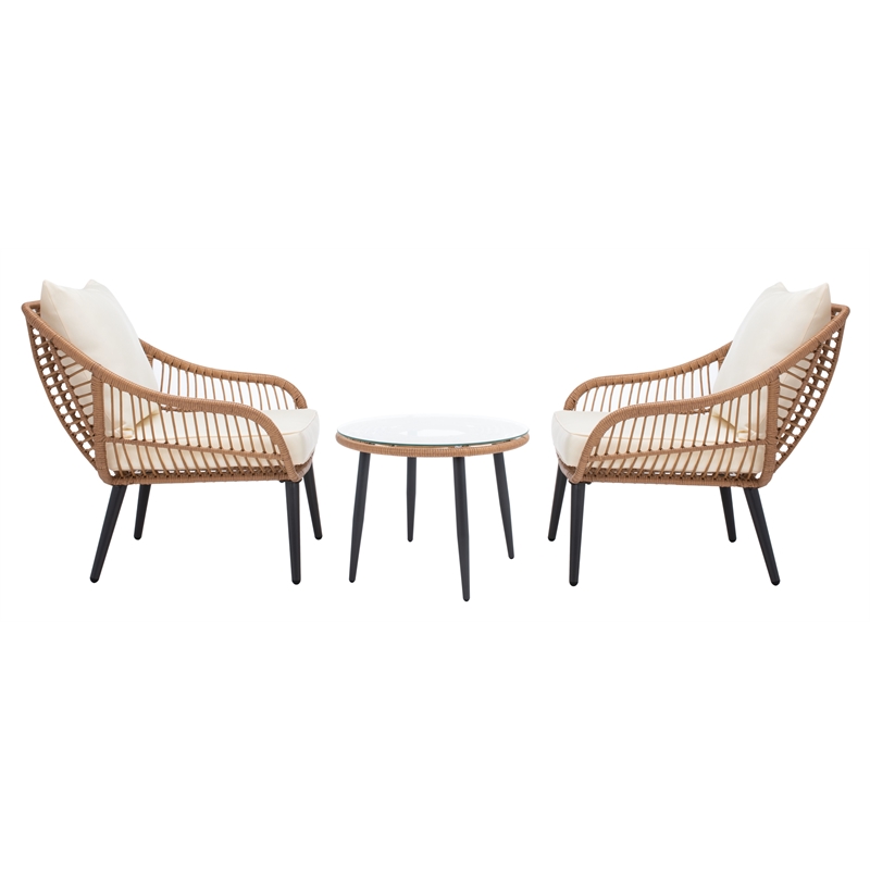 Safavieh Warlen 3Pc Rattan and Steel Lounger Set in Natural / Beige