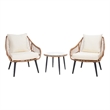 Safavieh Warlen 3Pc Rattan and Steel Lounger Set in Natural / Beige