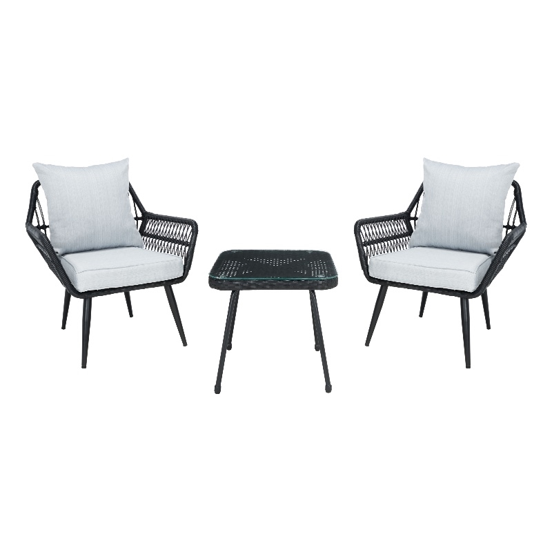 Safavieh Londyn 3Pc Wicker Lounge Set in Black / Gray