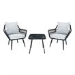 Safavieh Londyn 3Pc Wicker Lounge Set in Black / Gray