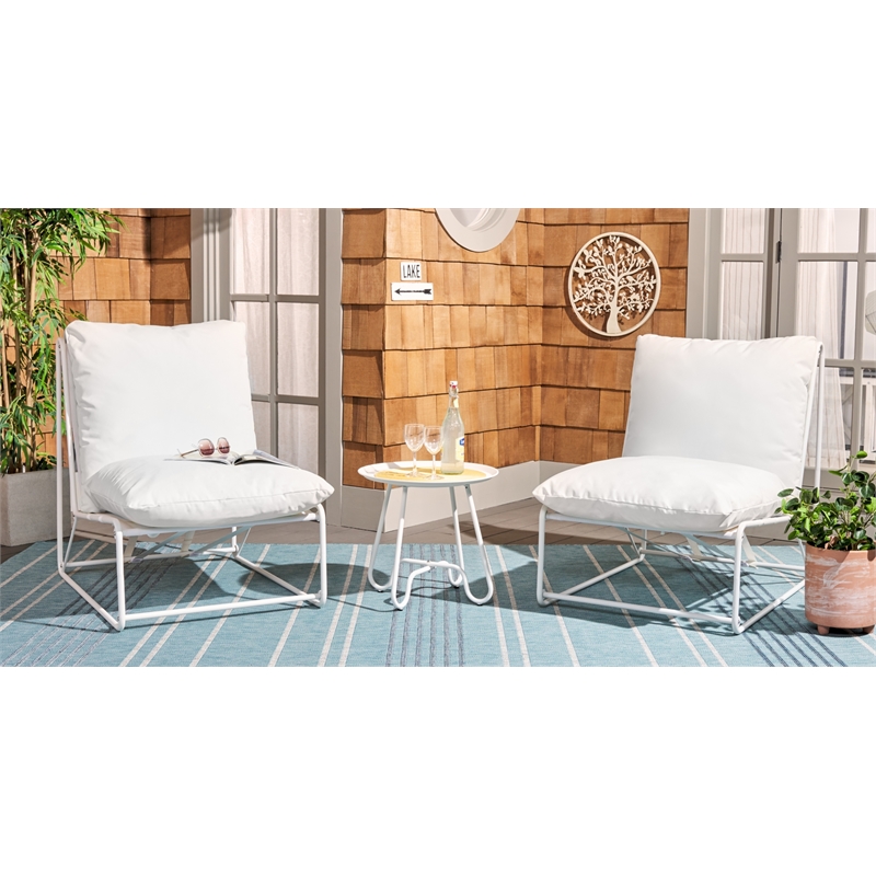 Safavieh Archie 3 Pc Steel and Fabric Living Set in White / Beige