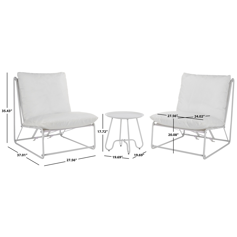Safavieh Archie 3 Pc Steel and Fabric Living Set in White / Beige