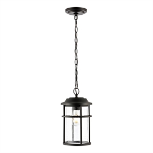 Safavieh Cianna 5&quot Iron and Glass Outdoor Pendant in Black