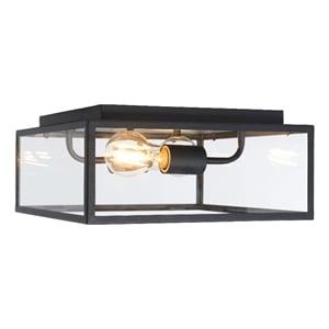 Safavieh Rinnah 12 &quot Steel and Glass Outdoor Flush Mount in Black