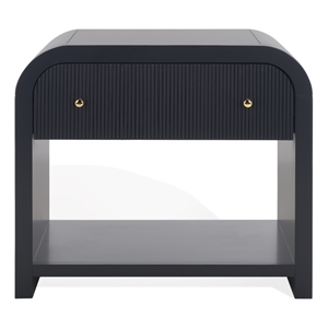 Safavieh Liabella 1 Drawer Wood Curved Nightstand in Navy / Gold