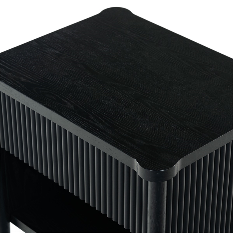 Safavieh Shelbie 1 Drawer Reeded Wood Nightstand in Black