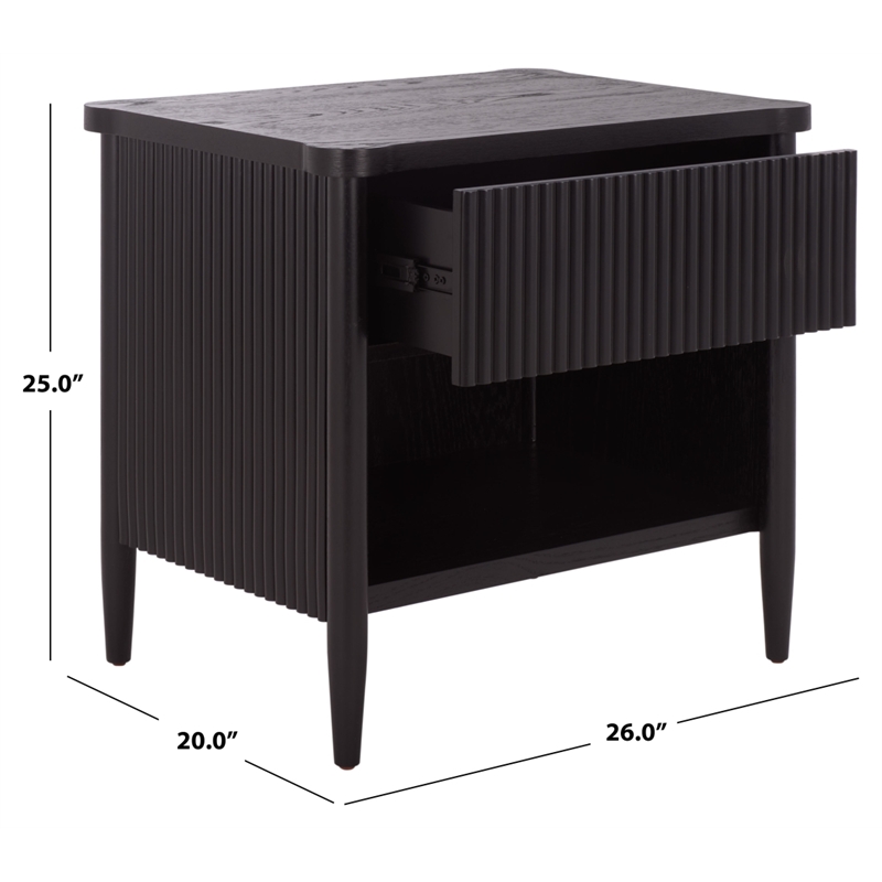 Safavieh Shelbie 1 Drawer Reeded Wood Nightstand in Black