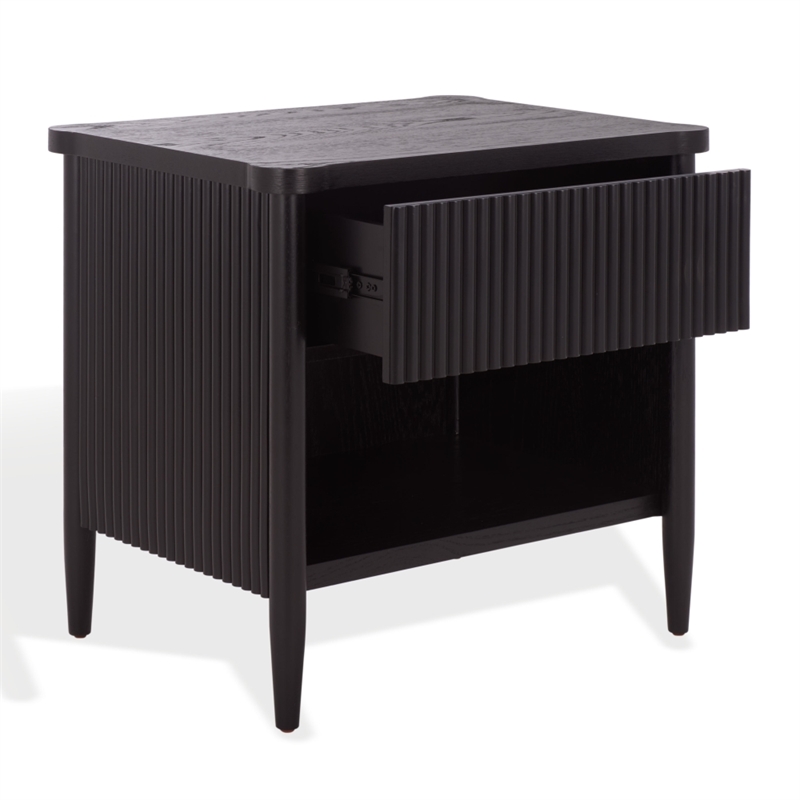 Safavieh Shelbie 1 Drawer Reeded Wood Nightstand in Black