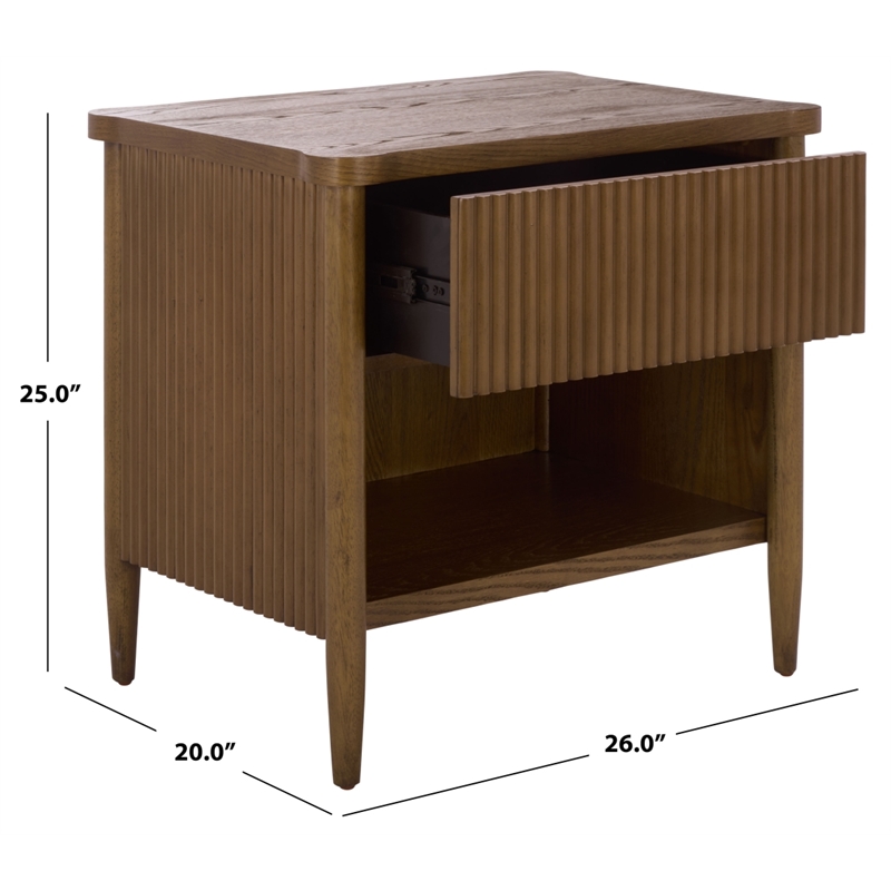 Safavieh Shelbie 1 Drawer Reeded Wood Nightstand in Oak