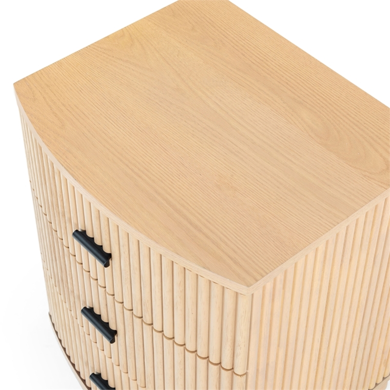 Safavieh Shelbie 3 Drawer Reeded Wood Nightstand in Oak / Black