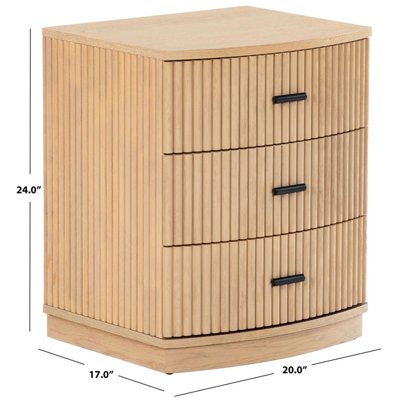 Safavieh Shelbie 3 Drawer Reeded Wood Nightstand in Oak / Black