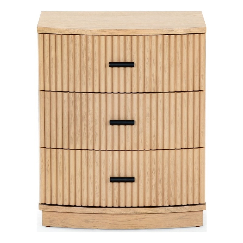 Safavieh Shelbie 3 Drawer Reeded Wood Nightstand in Oak / Black
