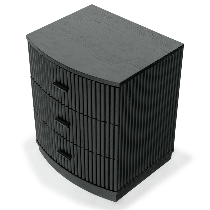 Safavieh Shelbie 3 Drawer Reeded Wood Nightstand in Black / Black