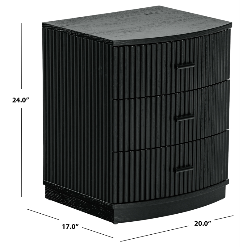 Safavieh Shelbie 3 Drawer Reeded Wood Nightstand in Black / Black