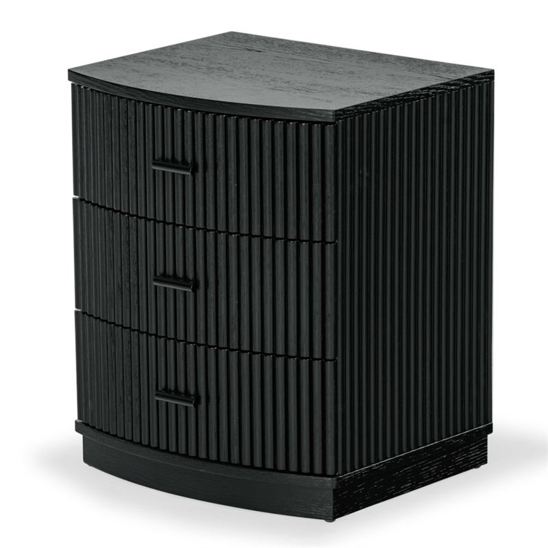 Safavieh Shelbie 3 Drawer Reeded Wood Nightstand in Black / Black