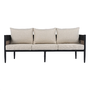 Safavieh Harrison 3 Seater Fabric and Steel Sofa in Black / Taupe