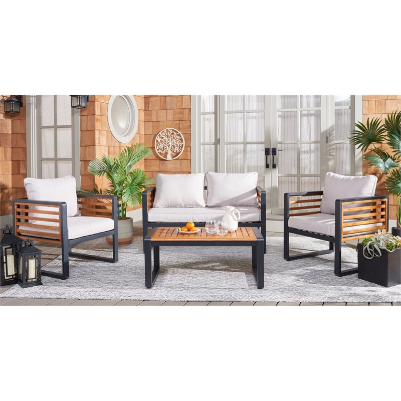 Safavieh Baker 4 Pc Steel and Wood Living Set  in Black / Taupe