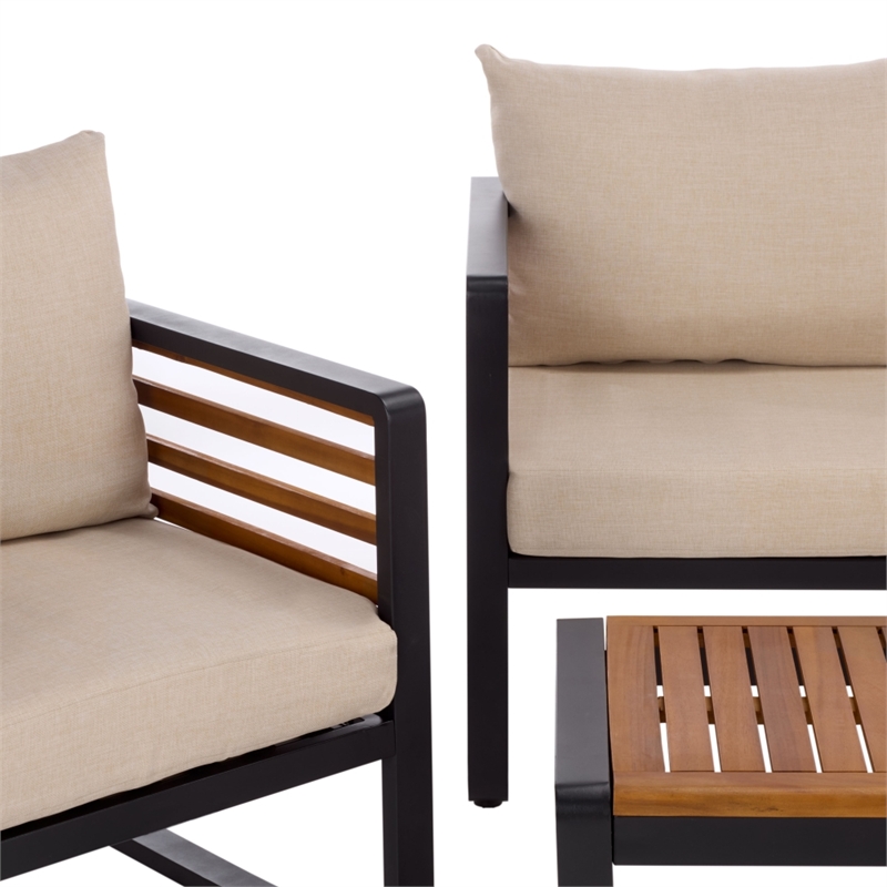 Safavieh Baker 4 Pc Steel and Wood Living Set  in Black / Taupe