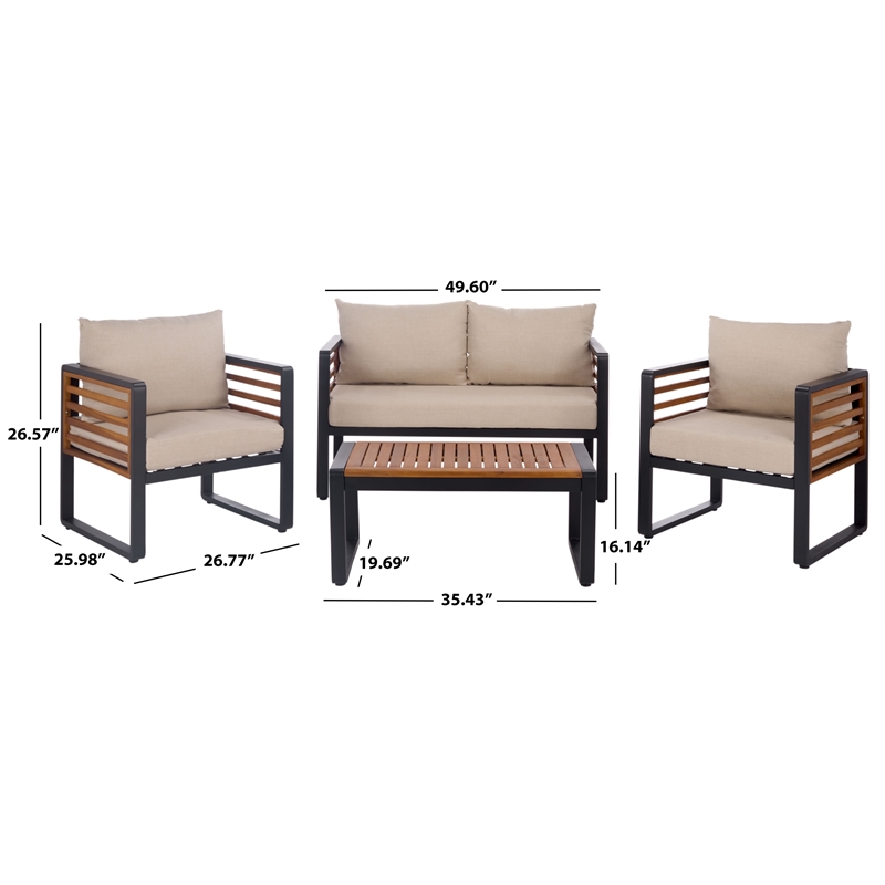 Safavieh Baker 4 Pc Steel and Wood Living Set  in Black / Taupe