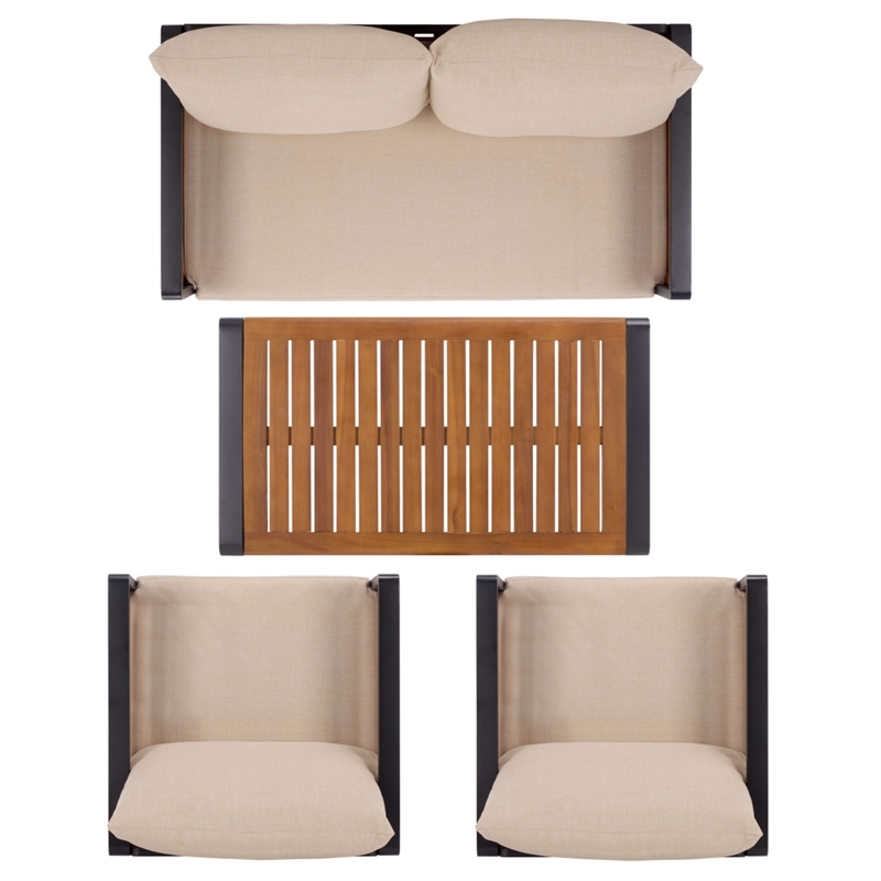 Safavieh Baker 4 Pc Steel and Wood Living Set  in Black / Taupe