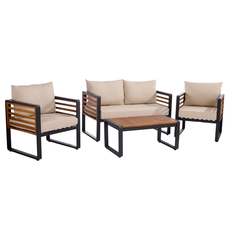 Safavieh Baker 4 Pc Steel and Wood Living Set  in Black / Taupe